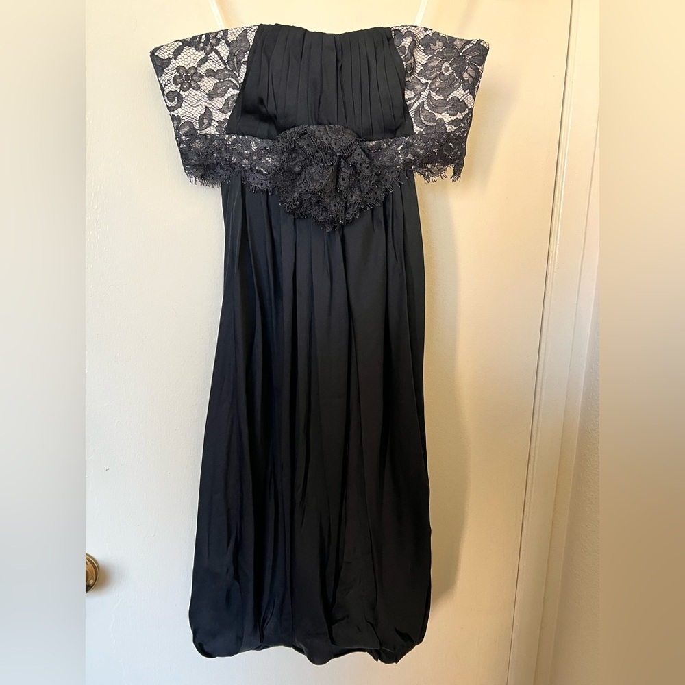 Marchesa Notte vintage black silk lace draped back strapless dress 6 - Picture 3 of 13